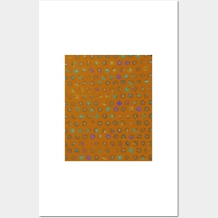 Petroglyph Sun Print, faded pattern on copper brown rust dark orange Posters and Art